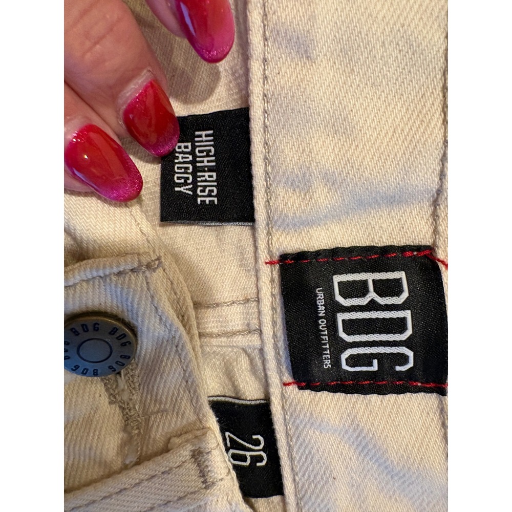 BDG Urban Outfitters High Rise Baggy Distressed Straight Leg Jeans Off-White 26 - Picture 9 of 10